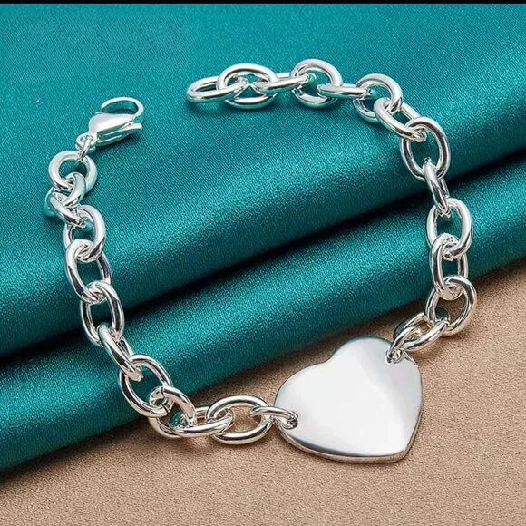 Sterling Silver 925 Chain bracelet with Heart Charm #1507 - Picture 7 of 7